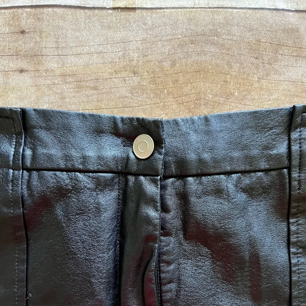 Et Clet‎ Black Faux Leather Mini Skort Shorts Front Pockets Zip Fly Size Large